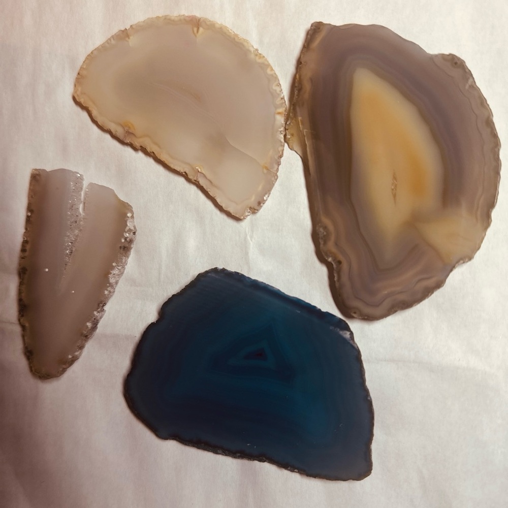 Set of Agate Slices in Neutral and Blue Tones